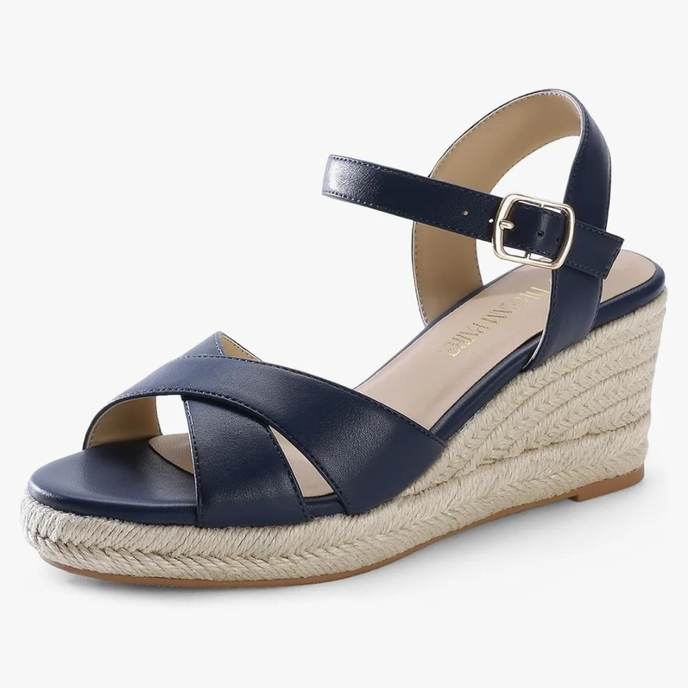 Navy Wedge Sandals - Picture 2 of 6